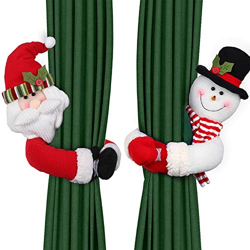 Product Cover D-FantiX Christmas Curtain Buckle Tieback Set of 2, Santa Snowman Curtain Tiebacks Holdback Fastener Buckle Clamp Window Decorations Wine Bottle Topper Christmas Ornaments Home Holiday Décor