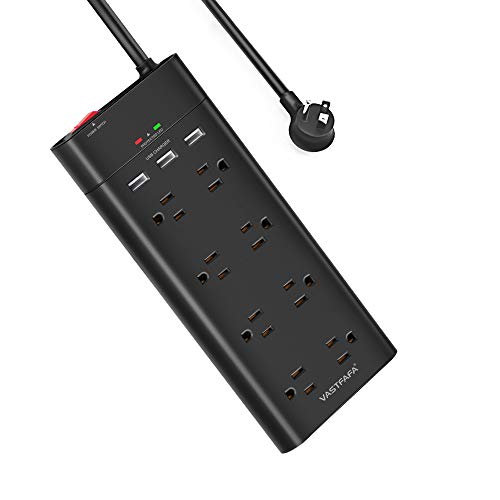 Product Cover VASTFAFA 8-Outlet Surge Protector Power Strip with 3 Fast USB Charging Port/1050 Joules and 4.5-Foot Heavy Duty Extension Cord, FCC ETL Listed, Black