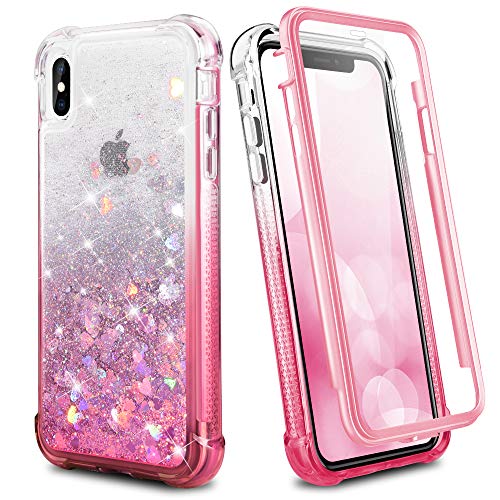 Product Cover Ruky iPhone X Case, iPhone Xs Case, Full Body Rugged Glitter Liquid Case with Built-in Screen Protector Shockproof Protective Girls Women Phone Case for iPhone X iPhone Xs 5.8 inches (Gradient Pink)