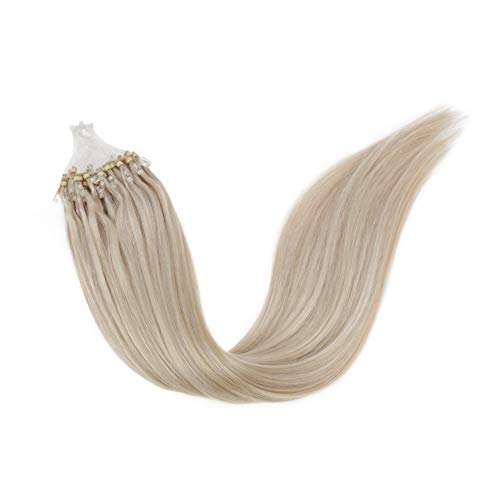Product Cover LaaVoo 20 Inch Micro Line 100% Remy Human Hair Extensions in Solid Color Light Blonde Cold Fusion Naturaly Straight Hair Extensions Pre Bonded 1g/s 40g+10g for Free 50g Per Pack in Total