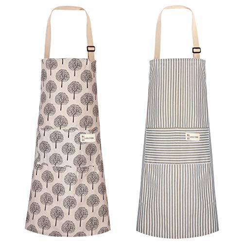 Product Cover 2 Pieces Cotton Linen Cooking Apron Adjustable Kitchen Apron Soft Chef Apron with Pocket for Women and Men