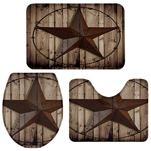 Product Cover 3 Pieces Bathroom Rugs and Mats Sets, Non Slip Water Absorbent Bath Rug, Toilet Seat/Lid Cover, U-Shaped Toilet Mat, Home Decor Doormats - Western Texas Star