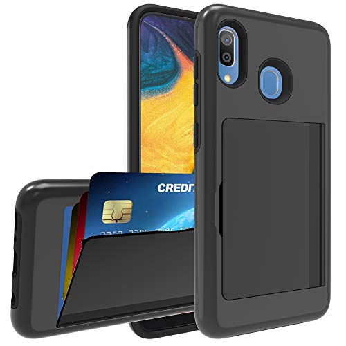 Product Cover Leeyan Galaxy A20 Case, Galaxy A30 Case, Dual Layer Smooth Hard Back Cover Soft Inner Wallet Pocket Credit Card ID Protective Case for Galaxy A20 / Galaxy A30 (Black)