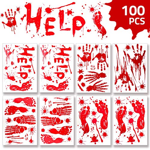 Product Cover WAASII Halloween Decorations Window Decals Wall Stickers,Bloody Handprint Footprint Stickers Floor Clings,Horror PVC Stickers Decals for Halloween Vampire Zombie Party Decorations Supplies