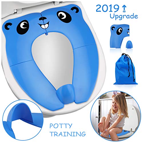 Product Cover 2019 Upgrade Portable Potty Seat with Splash Guard for Toddler, VIRIITA Foldable Travel Potty Seat with Carry Bag, Non-Slip Pads Toilet Potty Training Seat Covers for Baby, Toddlers and Kids (Blue)