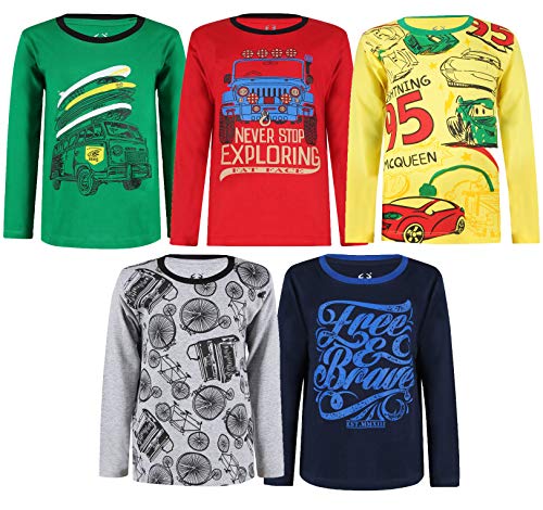 Product Cover Elk Boys Kids Cotton Printed Full Sleeves T-Shirts Pack of 5 Green Yellow Grey Blue Red