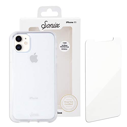 Product Cover Sonix Clear Case for iPhone 11 and Tempered Glass Screen Protector [Military Drop Test Certified] Clear Case and Screen Protector Bundle Pack for Apple iPhone XR, iPhone 11