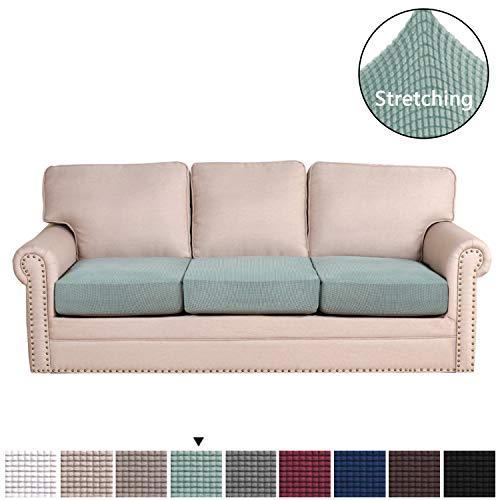 Product Cover H.VERSAILTEX Super Stretch Stylish Cushions Covers/Furniture Cover Spandex Jacquard Small Checked Pattern Super Soft Slipcover Washable Individual (3-Piece Sofa Cushion Large Size, Sage)