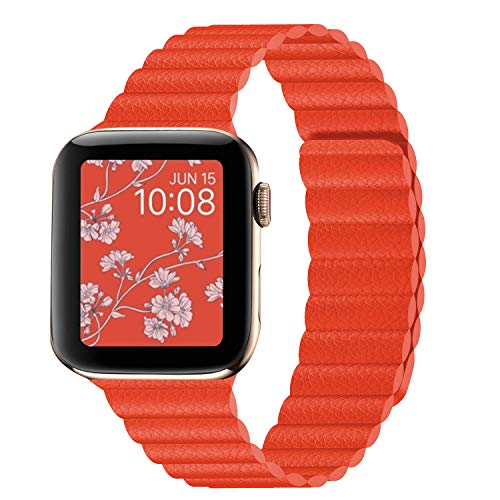 Product Cover Compatible with Apple Watch Band 40mm 38mm Color Tangerine - Enhanced Adjustable Leather Strap with Magnetic Closure System for iWatch Series 4/3/2/1