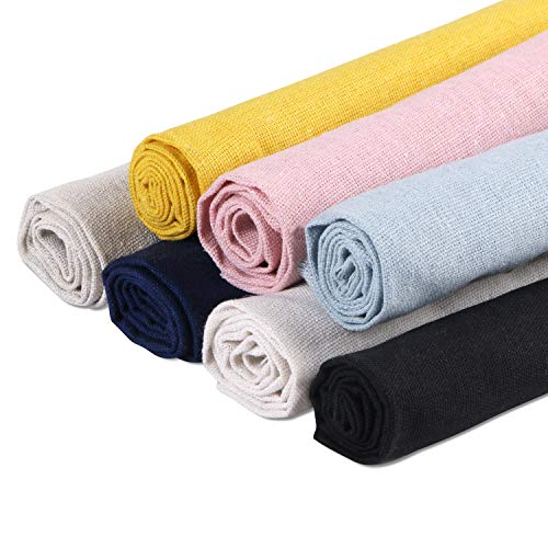 Product Cover Linen Needlework Fabric, BENBO 7Pcs Assorted Colors Linen Embroidery Fabric Cross Stitch Cloth for Garments Crafts, Upholstery Flower Pot Decoration and Tablecloth, 19.7 x 19.7In