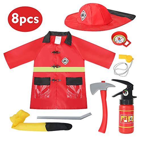 Product Cover BeebeeRun Kids Fireman Costume Role Play Kit Set,Halloween Activities Pretend Role Play Set with Rescue Tools,Educational Firefighter Dress Up Gift for Toddler,Kids (Firemen)
