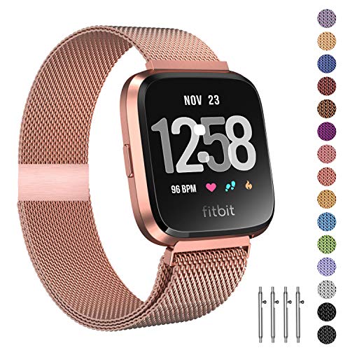 Product Cover Fitlink Metal Bands Compatible for Fitbit Versa/Versa Lite Edition/Versa 2 Smart Watch for Women and Men,Small and Large, Multi-Color (Royal Gold, Small)