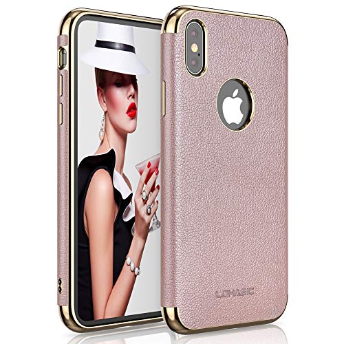 Product Cover LOHASIC iPhone Xs Case/iPhone X Case for Women, Pink Luxury Leather Slim Flexible Bumper Non-Slip Grip Shockproof Anti-Scratch Phone Protective Cover Girls Cases for Apple iPhone X 10 Xs (Rose Gold)