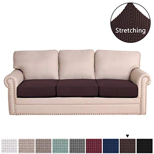 Product Cover H.VERSAILTEX Super Stretch Stylish Cushions Covers/Furniture Cover Spandex Jacquard Small Checked Pattern Super Soft Slipcover Washable Individual (3-Piece Sofa Cushion Large Size, Chocolate)
