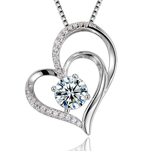 Product Cover Klurent Christmas Gifts Love Heart Pendant Necklace 5A Cubic Zirconia for Women Girlfriend Wife on Birthday Thanksgiving Day Anniversary, 14K White Gold Plated