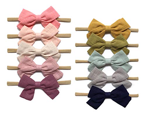 Product Cover Baby Girl Headbands and Linen Hair Bows, Stretchy Nylon Hairbands for Newborn, Infant, Toddlers