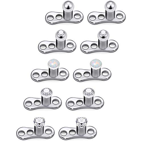 Product Cover Lcolyoli 10PCS 14G Dermal Anchor Tops CZ/Opal/Ball Base G23 Titanium Microdermals Body Piercing Jewelry for Women Men Silver-Tone 2mm