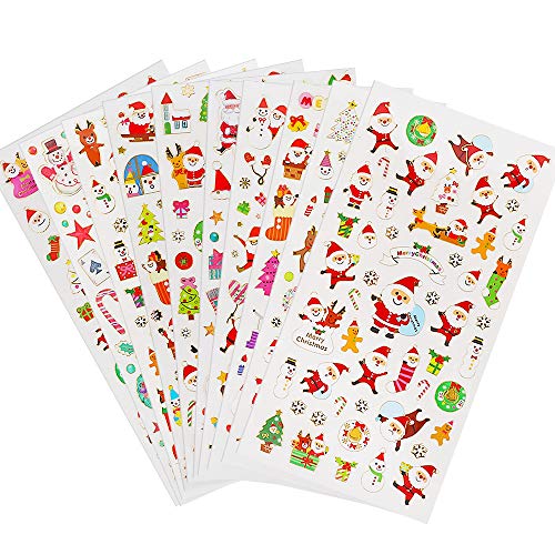 Product Cover JOCACTI 10 Sheets 500pcs Christmas Stickers,Scrapbook Christmas Stickers, Santa Claus, Snowman, Christmas Tree, Kids Decorative Stickers Toys Gifts