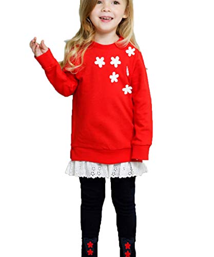 Product Cover Cute Toddler Baby Girls Clothes Set Flower Print Long Sleeveand and Pants 2Pieces Outfits (FW06RED,90)