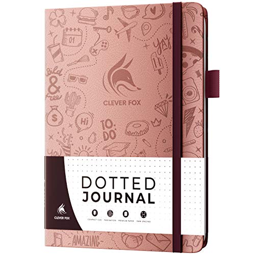 Product Cover Clever Fox Dotted Journal 2.0 - Compact Planning and Sketching Dot Grid Notebook 120 GSM Thick, No-Bleed Paper - Planner with Pen Loop, Pocket, Ribbons, Stickers - A5 - Rose Gold