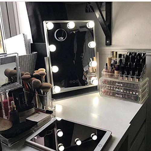 Product Cover Hollywood Lighted Vanity Makeup Mirror,Plug in Light-up Girls Professional Mirror,Removable10x Magnification,3 Color Lighting Modes, Children Cosmetic Mirror with 9 Dimmable Bulbs for Dressing Desk