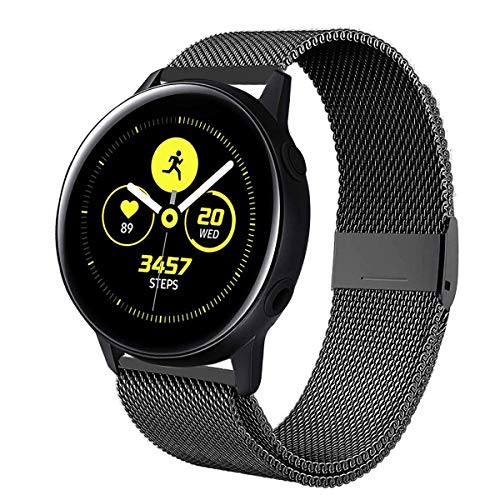 Product Cover Kartice Compatible with Samsung Galaxy Watch Active (40mm) Bands Active2 (44mm) Band, 20mm Stainless Steel Strap for Galaxy Watch Active 2 (Black)