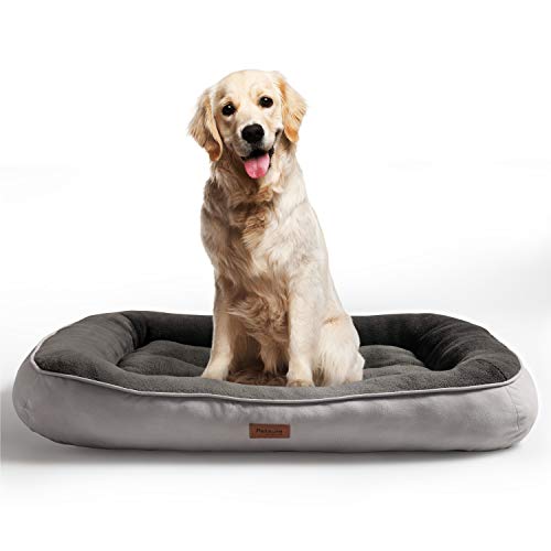 Product Cover Petsure Plush Dog Bed (XL, 43x30x7 inches) for Medium, Large, Extra Large Dogs Up to 100 lbs - Low Bumper Pet Bed with Ultra-Soft Bolster - Machine Washable - Grey