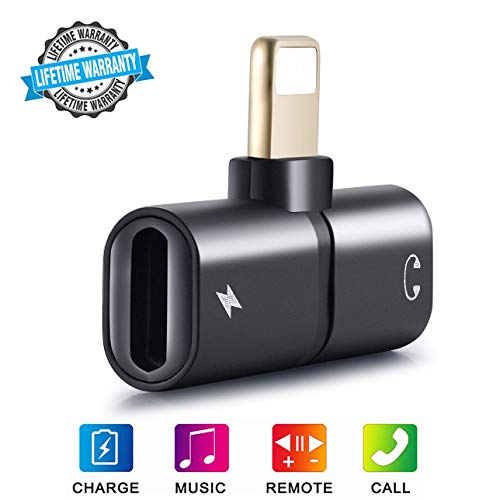Product Cover Pilloit Headphone Adapter for iPhone Dongle for iPhone Headphone Jack Adapter Charger and Headphones Earphones Splitter Adaptor Compatible with X/Xs/Xs Max/XR 7/8/8Plus iOS 10/11/12 - Black