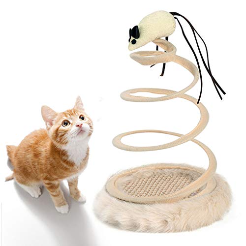 Product Cover Andiker Interactive Cat Toy, Cat Plush Toy with Spiral Spring Plate and Funny Ball or Mouse Interactive Stainless Steel Spring Rotating Cat Creative Toy to Kill time and Keep Fit (Mouse)