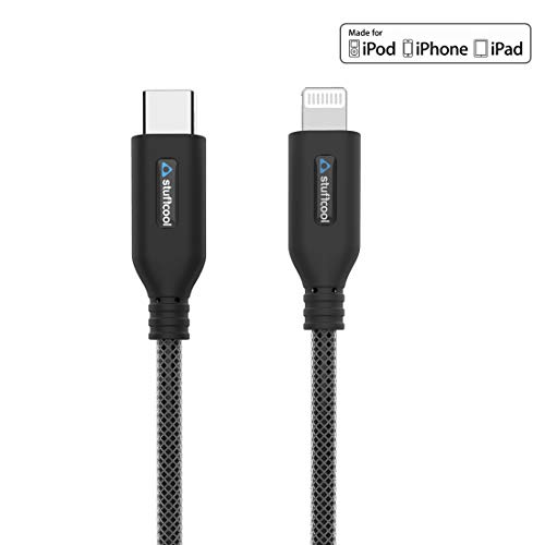 Product Cover Stuffcool USB C to Lightning Apple MFi certified Chief 1.5 m PET Braided Type-C to Lightning Cable Supports Fast Charging with type-C power delivery charger (Black)