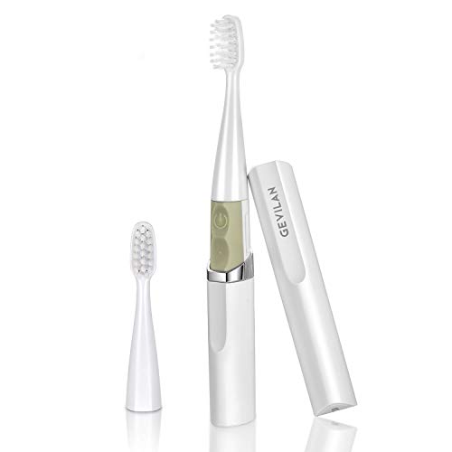 Product Cover Travel Electric Toothbrush with 2 Brush Head 2 Modes Waterproof Sonic Toothbrush by Battery Powered Portable Mini Design for Daily Oral Care Business Travelling and Holiday Use (White)