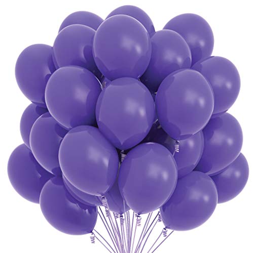 Product Cover Prextex 75 Purple Party Balloons 12 Inch Purple Balloons with Matching Color Ribbon for Purple Theme Party Decoration, Weddings, Baby Shower, Birthday Parties Supplies or Arch Décor - Helium Quality