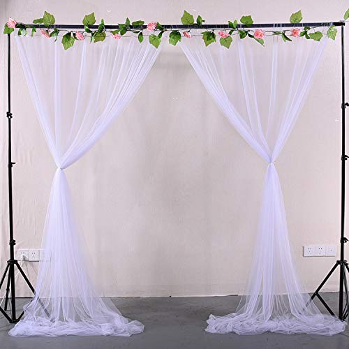 Product Cover White Sheer Backdrop Curtains Tulle Backdrop Drapes for Parties Wedding Ceremony Birthday Party Background Home Decorations 2 Panels 5 ft X 8 ft
