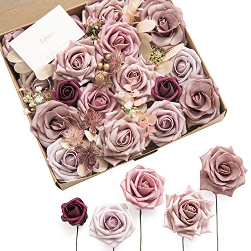 Product Cover Ling's moment Elegant Dusty Rose Artificial Flowers for DIY Wedding Bouquets Centerpieces Arrangements Party Baby Shower Home Decorations