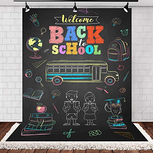 Product Cover Allenjoy 5x7ft Back to School Backdrop School Backdrop Blackboard Chalk Drawing Bus Back to School Photo Backdrop Back to School Theme Party Decorations Photography Backdrops