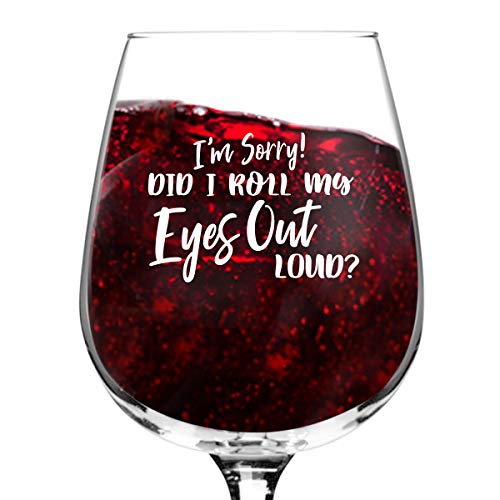Product Cover Roll My Eyes Out Loud Wine Glasses (12.75 oz)- Novelty Wine Gifts for Women- Wine Lover Glass w/Funny Sayings- Unique Birthday Present Wine Gift for Her, Wife, Friend- Best Gag Gift for Mom- USA Made