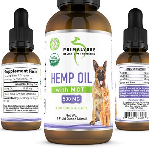 Product Cover Organic Hemp Oil Dogs Cats: Best for Calming Dog Anxiety - Mobility & Arthritis Relief for Hip and Joint Pain, Pet Hemp Oil for Allergies, Seizures - Liquid Drops Health Aid Supplement for Calm Pets
