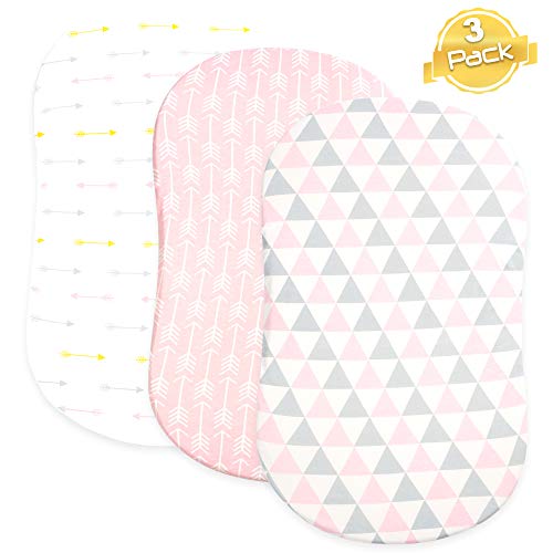 Product Cover BaeBae Goods Bassinet Sheet Set | Pink Triangles | Super Soft Jersey Knit Cotton | 3 Pack | 150 GSM