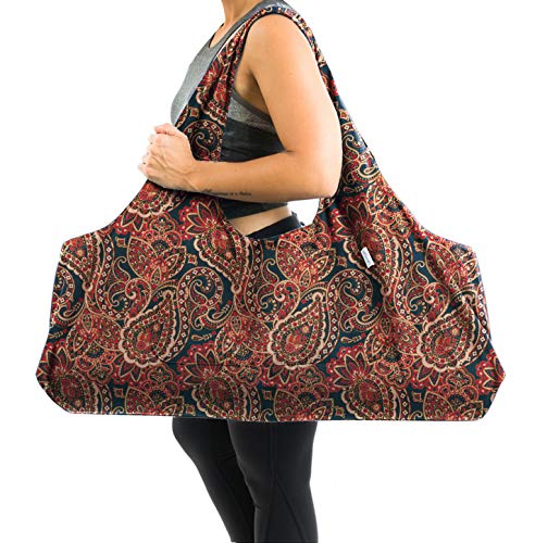Product Cover Yogiii Large Yoga Mat Bag | The Original YogiiiTotePRO | Large Yoga Mat Tote Sling Carrier with Side Pocket | Fits Most Size Mats (Floral Paisley)