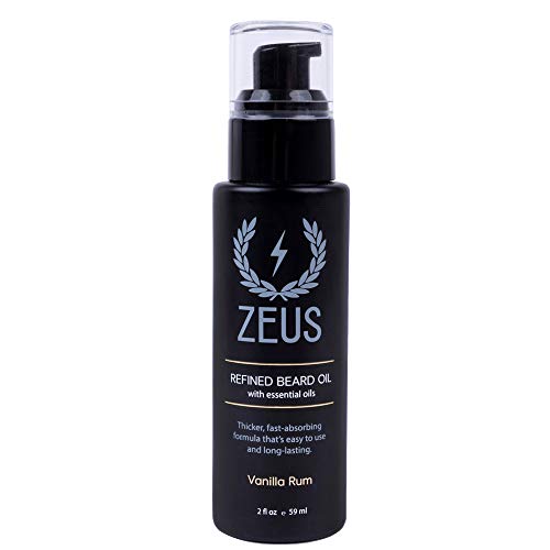 Product Cover ZEUS Refined Beard Oil - Best Leave In Concentrated Moisturizing Softener & Conditioner for Facial Skin and Hair, 2 oz (Vanilla Rum)