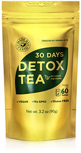 Product Cover Made by Earth - 30 Day Detox Tea with Detox Guide: 100% Natural Herbal Teatox - Speeds Metabolism for Easy Weight Loss, Reduces Belly Fat, Laxative-Free, Gentle Cleanse - 60 bags