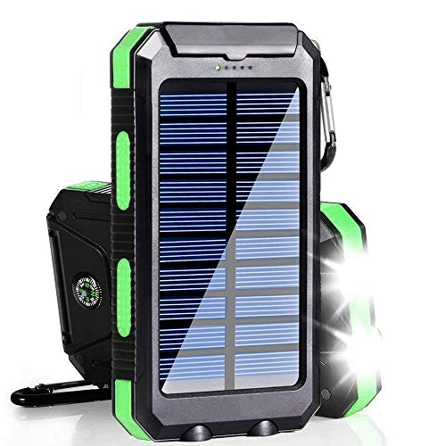Product Cover Solar Charger, 20000mAh Solar Power Bank Portable Charger for Camping External Battery Backup Charger with Dual 2 USB Port/LED Flashlights for iPhone Android Cellphone