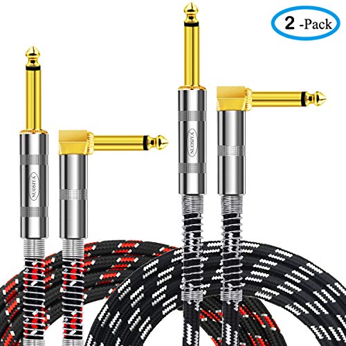 Product Cover NUOSIYA 20 Foot Electric Guitar Cable Instrument Cables 2 Pack, Right Angle 1/4 Inch TS to Straight 1/4 Inch TS Gold Plated Plug Electric bass Cable, Black/red Tweed Cloth Jacket, Universal Power Amp