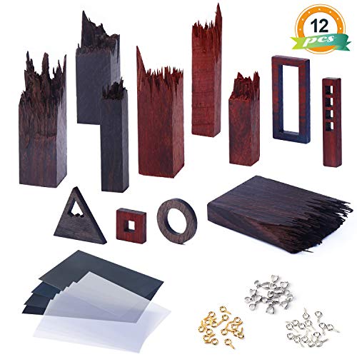 Product Cover 12PCS Wooden Pieces for Epoxy Resin Crafts, LET' S Resin Wood Frame Pendant Accessories, Mix Colors Wooden Resin Kit for Jewelry Making Supplies, Resin Pendant, Earring, Necklace Crafts DIY