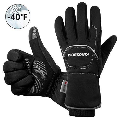 Product Cover KINGSBOM Waterproof & Windproof Thermal Gloves - 3M Thinsulate Winter Touch Screen Warm Gloves - for Cycling,Riding,Running,Outdoor Sports - for Women and Men - Black