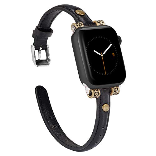Product Cover Wearlizer Leather Bands Compatible with Apple Watch Band 38mm 40mm for iWatch Womens Mens Special Slim Vintage Wristband Replacement Strap Series 5 4 3 2 1 Edition - Black