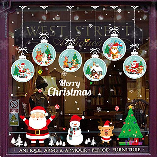 Product Cover AMS 197 Pieces Christmas Decoration Baubles Snowflakes PVC Window Clings Decals PVC Stickers Wall Ornaments Home,Office,New Year,Christamas Party Supplies