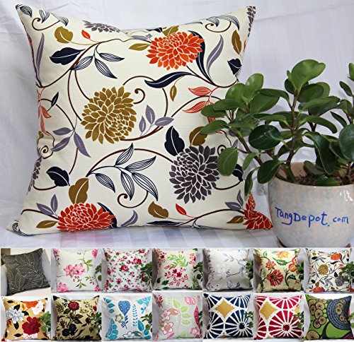 Product Cover TangDepot Set of 2 100% Cotton Floral/Flower Printcloth Decorative Throw Pillow Covers Cushion Covers - (18