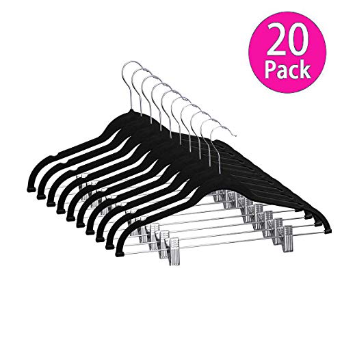 Product Cover Fayleeko Clothes Hangers Pants Hangers with Clips Ultra Thin Non Slip 20 Pack Velvet Skirt Hangers Space Saving Clothing Hanger