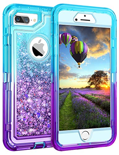 Product Cover Coolden Case for iPhone 8 Plus Case Protective Glitter Case for Women Girls Cute Bling Sparkle 3D Quicksand Heavy Duty Hard Shell Shockproof TPU Case for iPhone 6s Plus 7 Plus 8 Plus, Aqua Purple